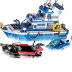 Police Coastal Patrol Boat Ship Kid Building Blocks Toy Brick Set for Child