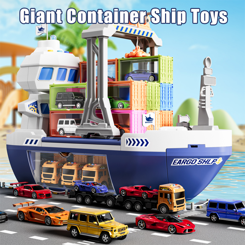 Children's Alloy Engineering Boat Toys Remote Control Set Boy Crane Scene Toys Blue Giant Freighter - Image 4